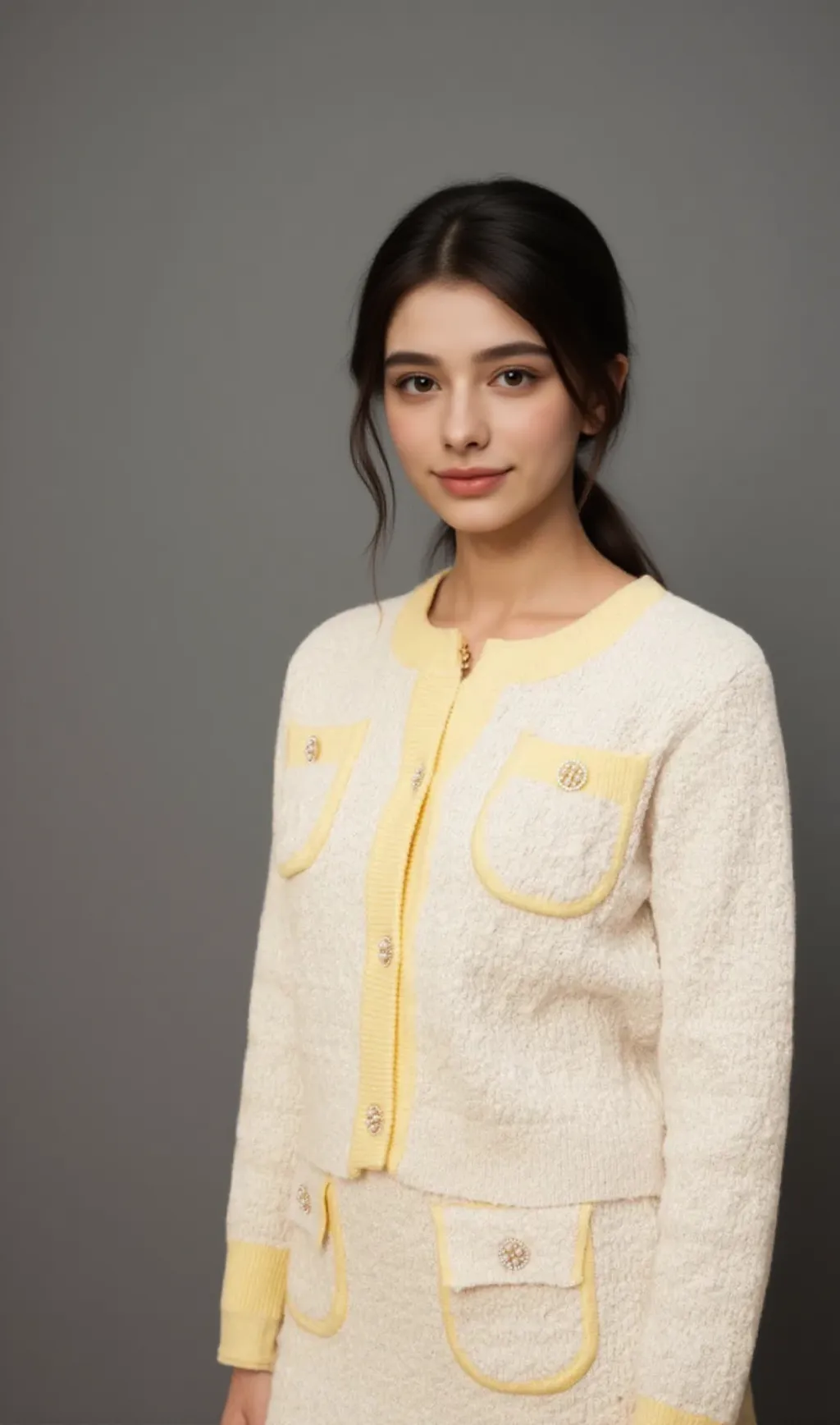 Jessie white textured knit cardigan & skirt matching set
