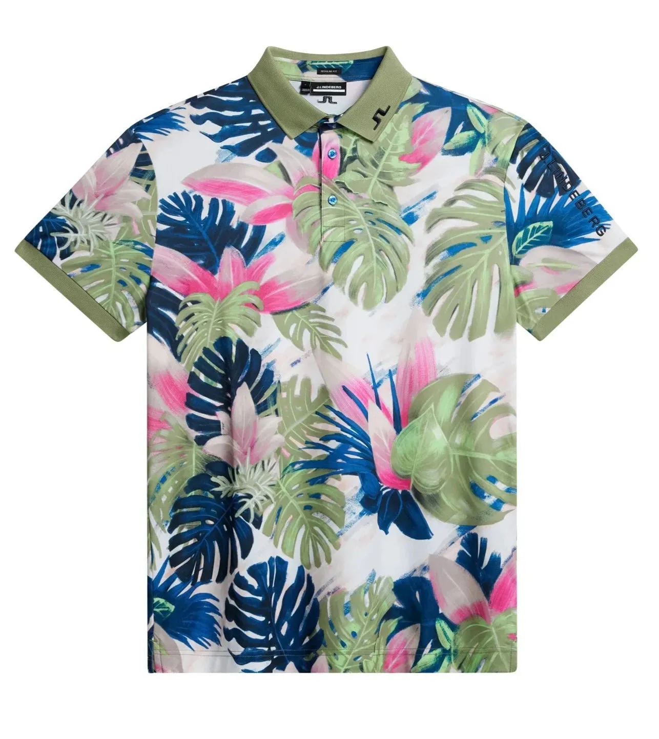 J.Lindeberg Mens Tour Tech Regular Fit Print Polo - CALYPSO OIL GREEN