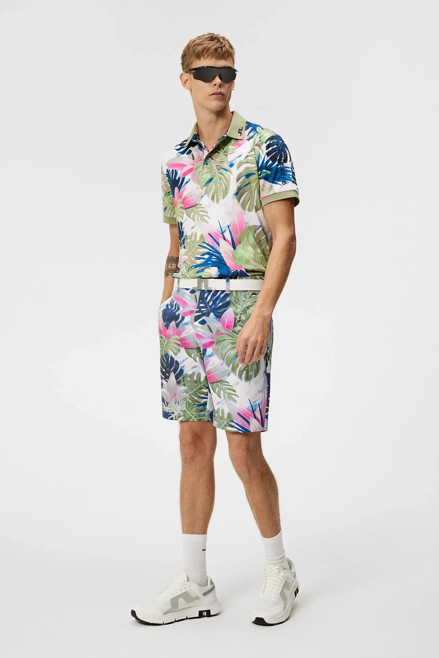 J.Lindeberg Mens Tour Tech Regular Fit Print Polo - CALYPSO OIL GREEN