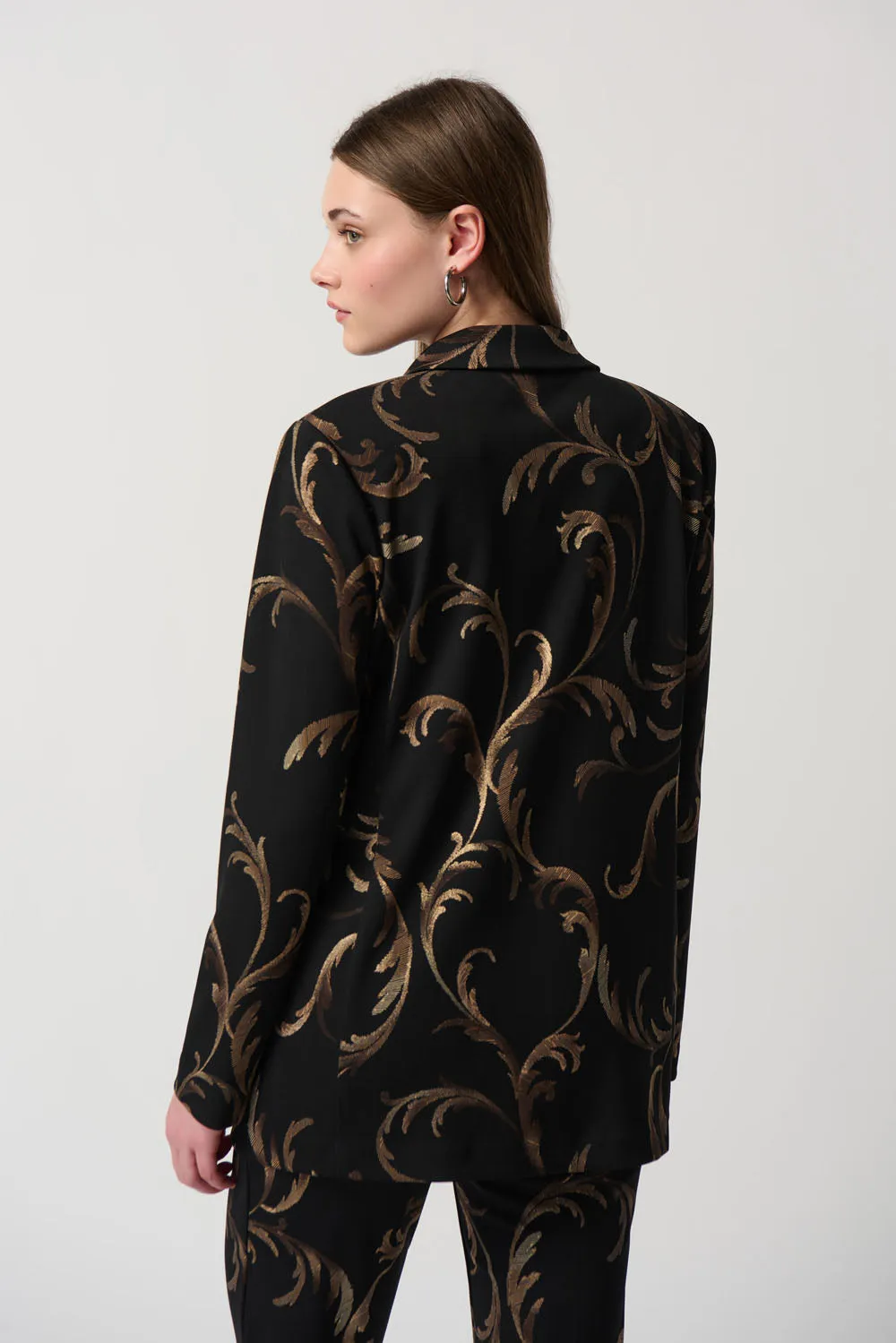 Joseph Ribkoff Black/Multi Baroque Print Silky Knit Blazer With Welt Detail Style 234284