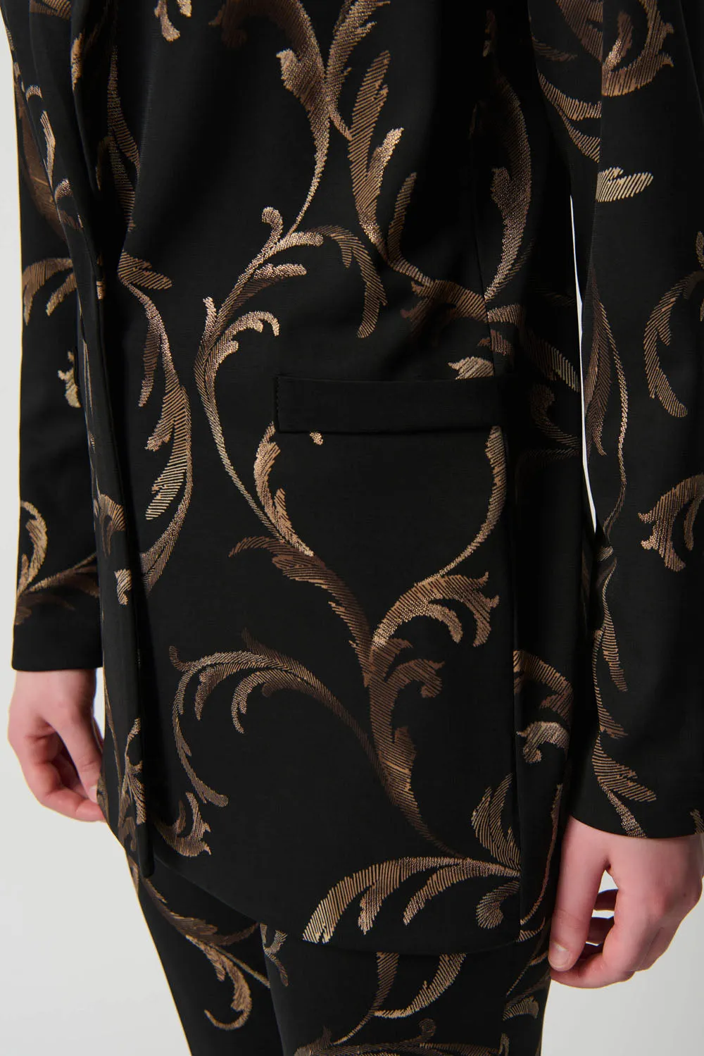 Joseph Ribkoff Black/Multi Baroque Print Silky Knit Blazer With Welt Detail Style 234284