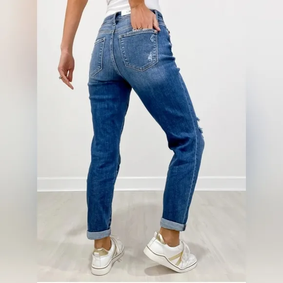 Judy Blue Mid Rise Button Fly Distressed Cuffed Boyfriend Jeans Various NEW