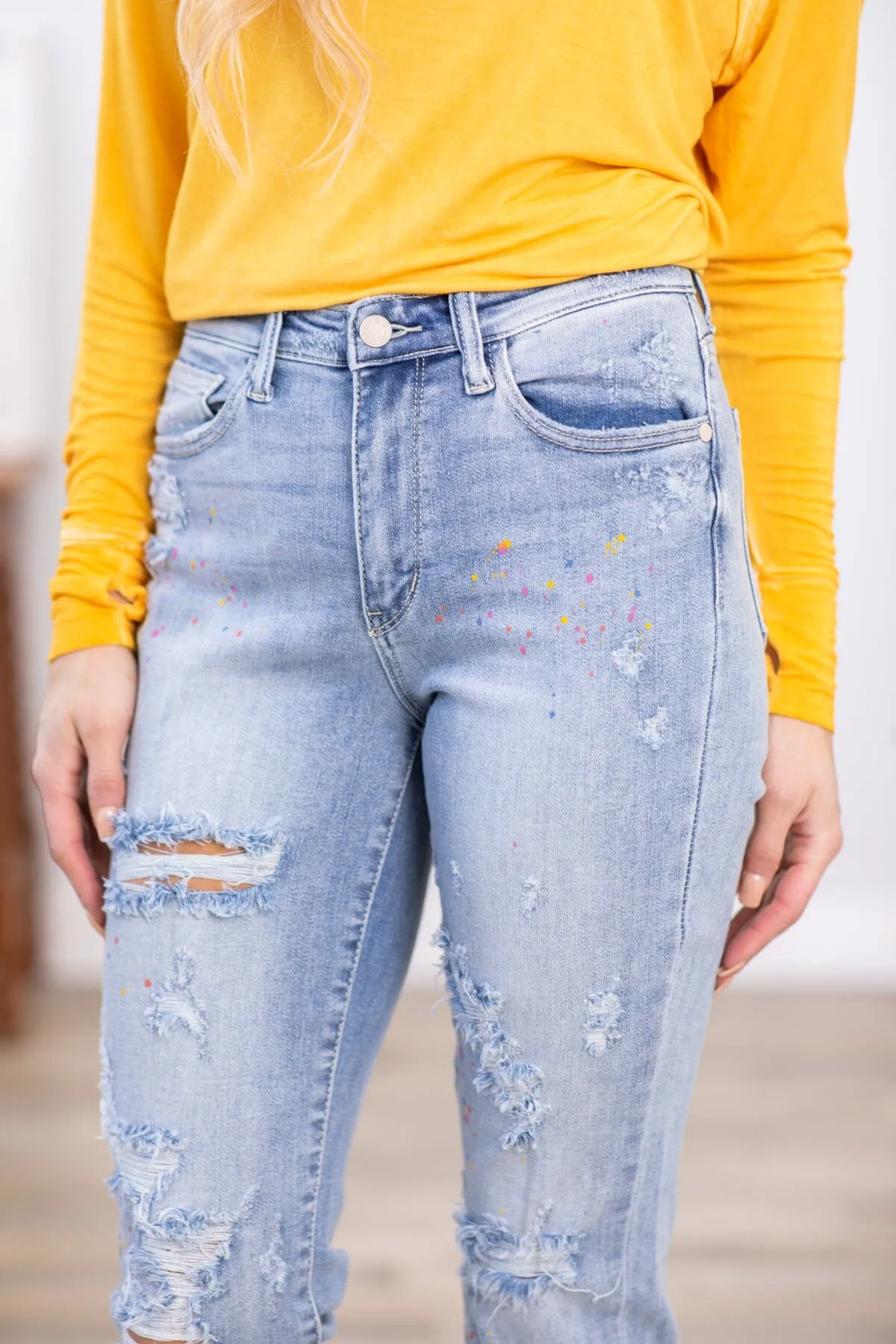 Judy Blue Paint Splatter Boyfriend Fit Jeans