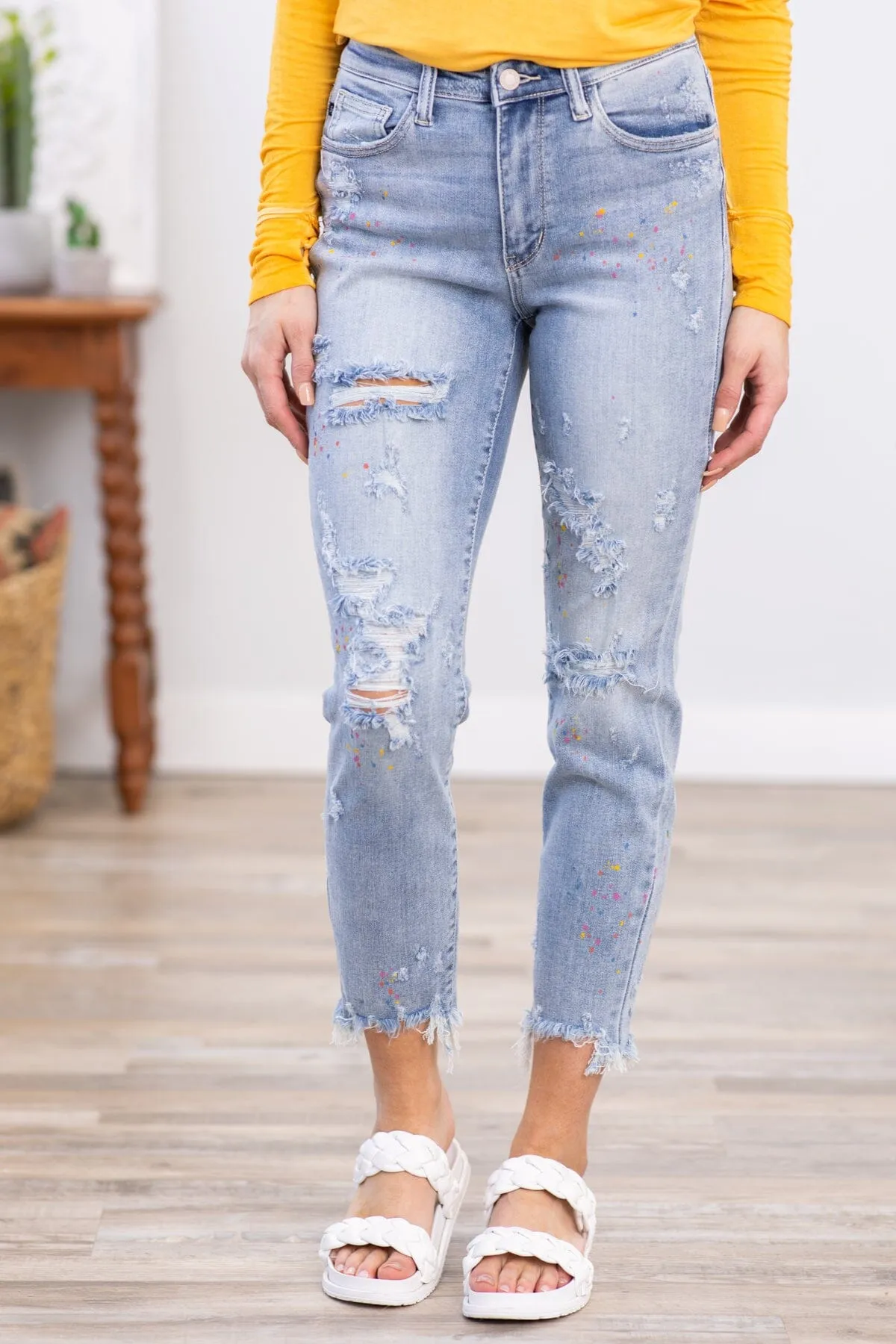Judy Blue Paint Splatter Boyfriend Fit Jeans