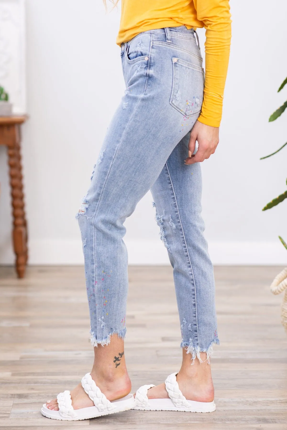 Judy Blue Paint Splatter Boyfriend Fit Jeans