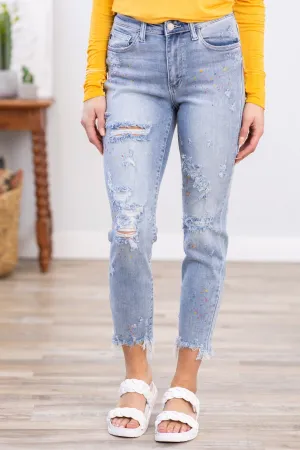 Judy Blue Paint Splatter Boyfriend Fit Jeans