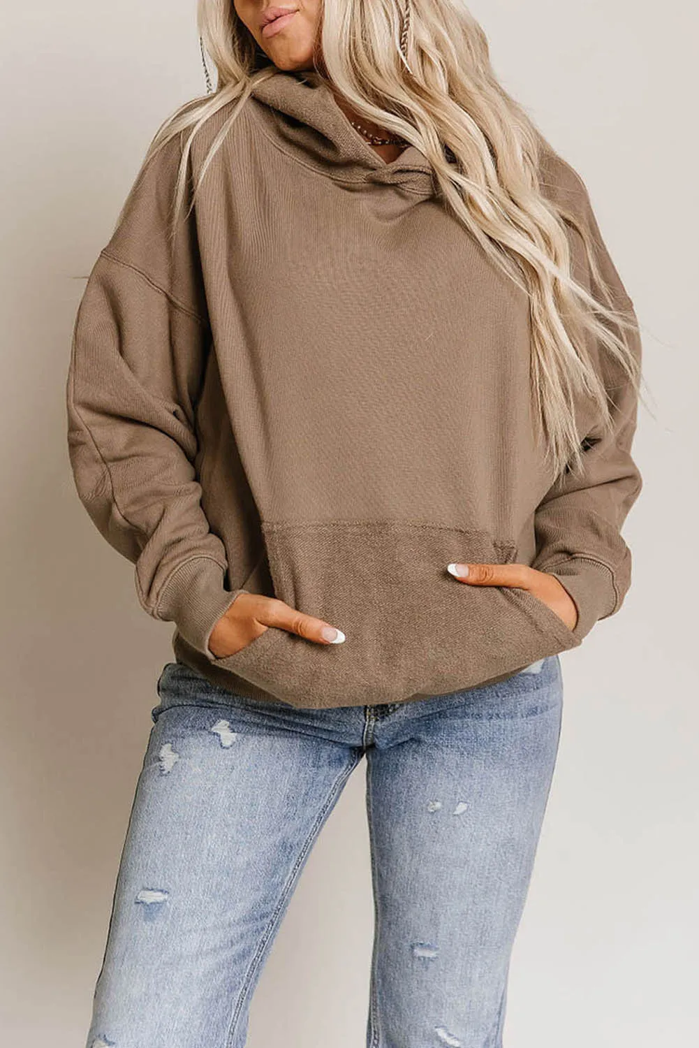Khaki Kangaroo Pocket Oversized Hoodie