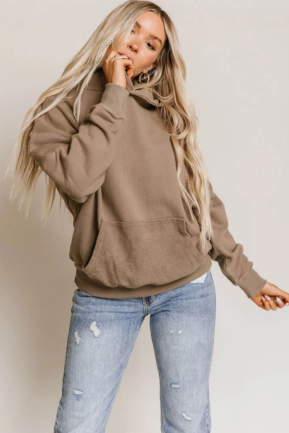 Khaki Kangaroo Pocket Oversized Hoodie