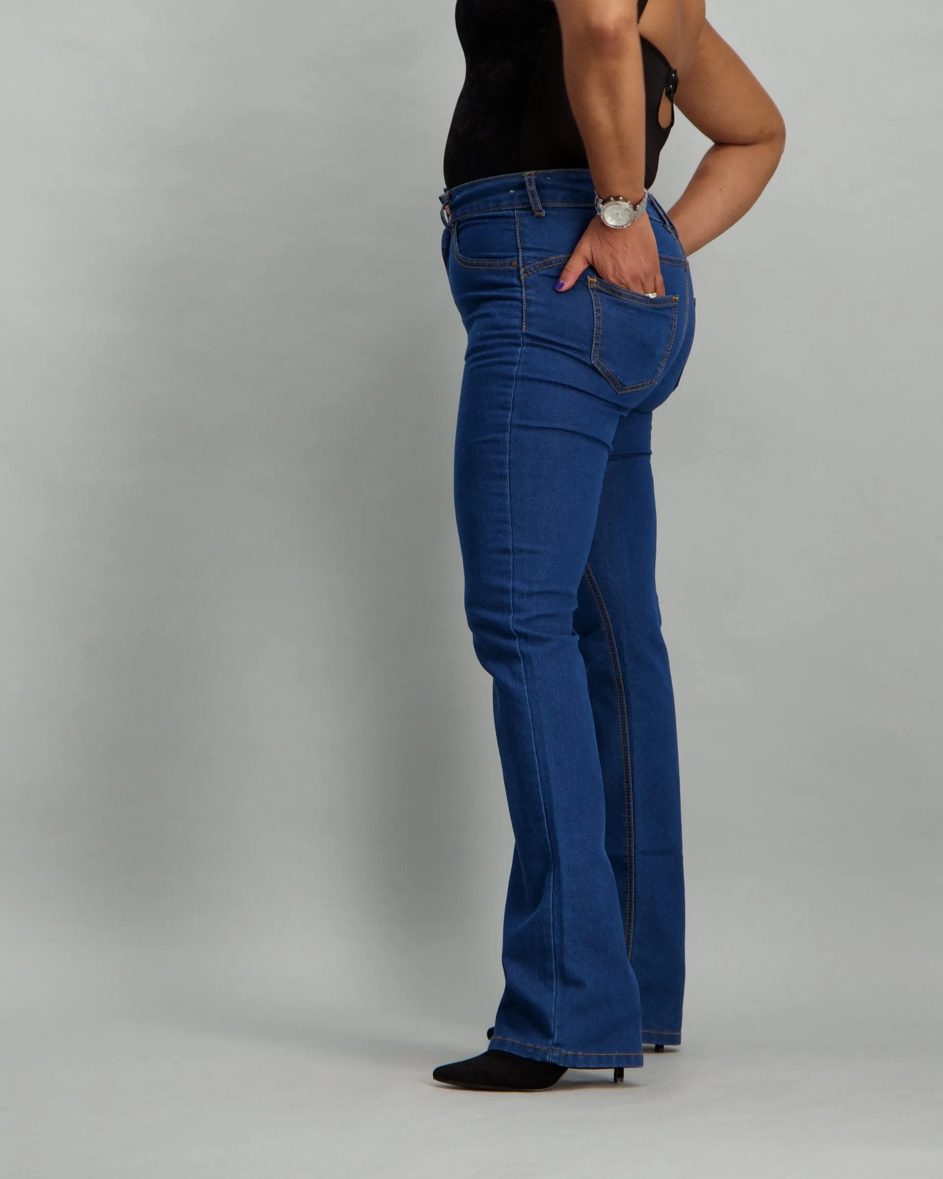 Ladies Mid Blue Bootcut Denim Jean