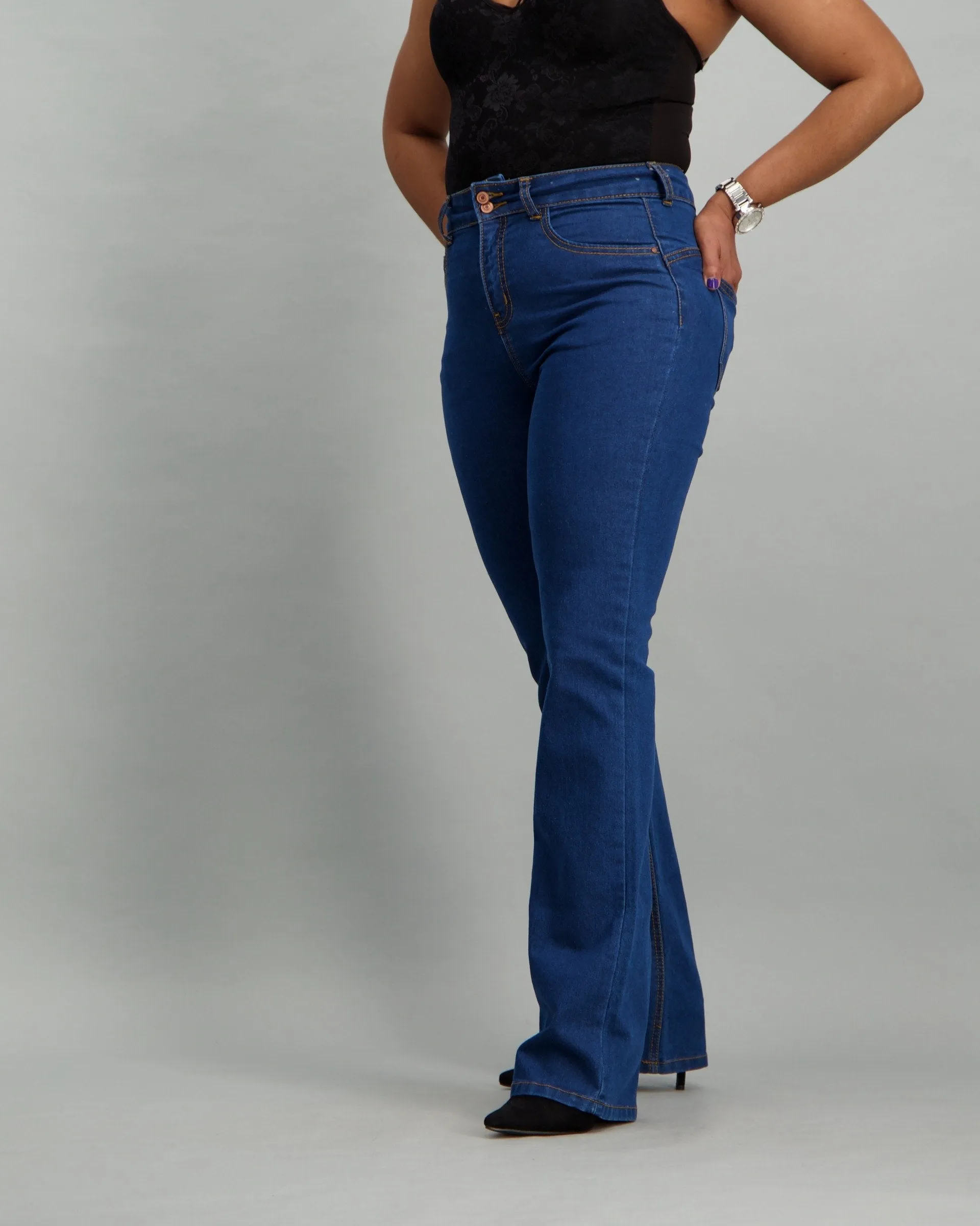 Ladies Mid Blue Bootcut Denim Jean