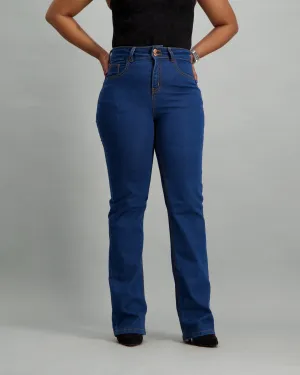 Ladies Mid Blue Bootcut Denim Jean
