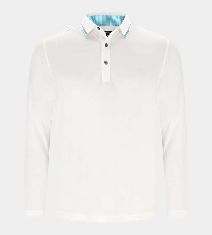LEADER LONG SLEEVE POLO - WHITE/TEAL