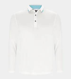LEADER LONG SLEEVE POLO - WHITE/TEAL
