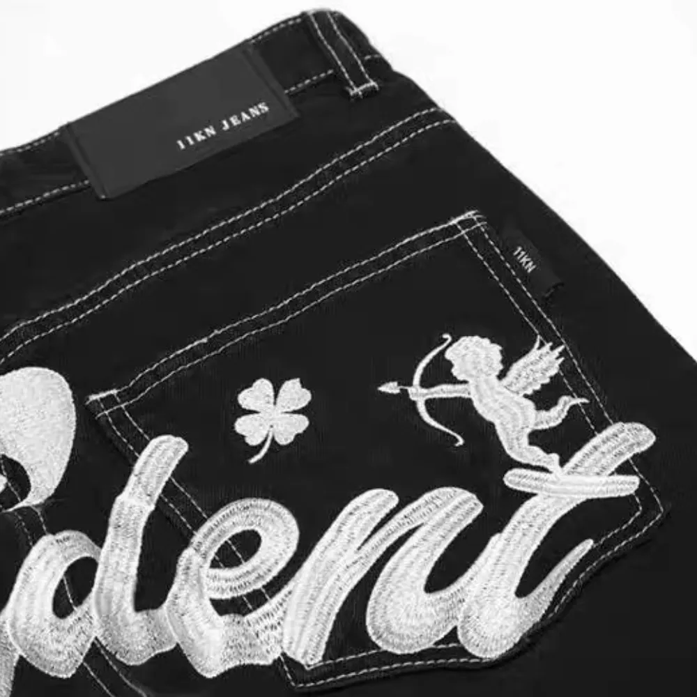 Letter Lucky Clover Embroidered Baggy Jeans