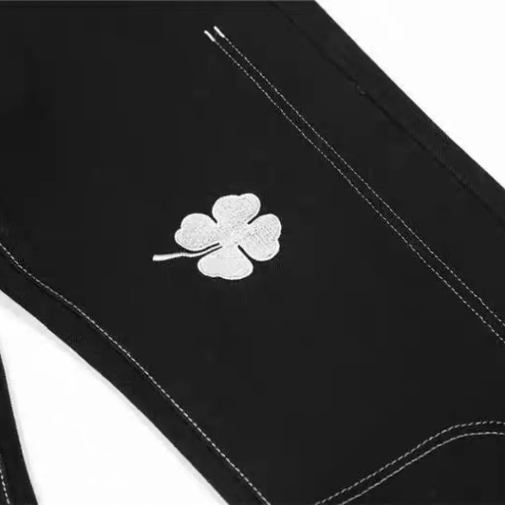 Letter Lucky Clover Embroidered Baggy Jeans