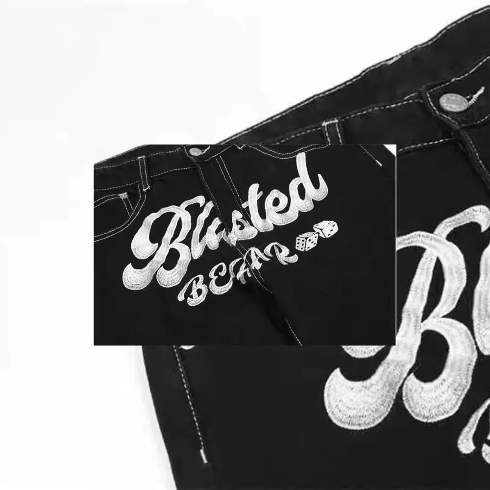 Letter Lucky Clover Embroidered Baggy Jeans