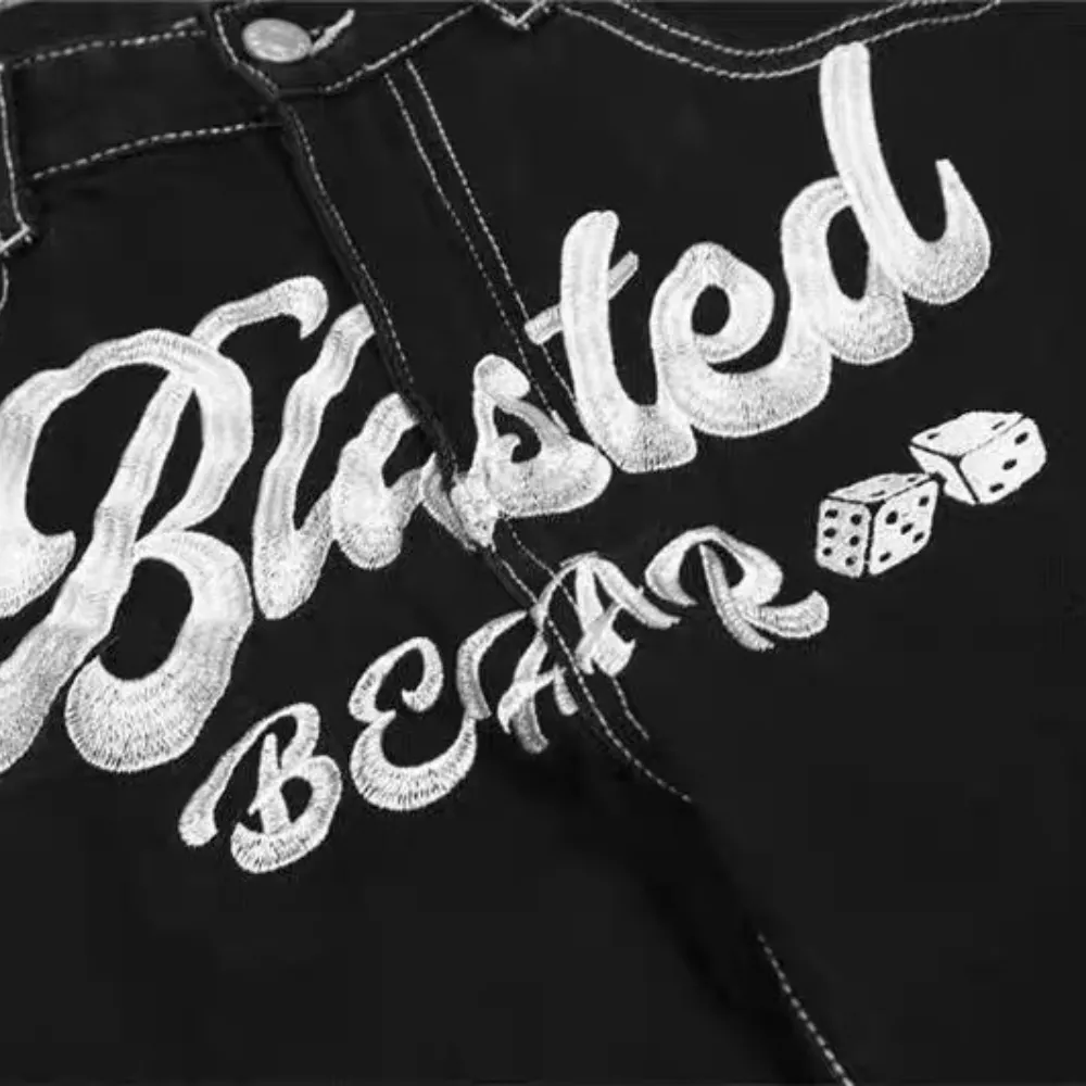 Letter Lucky Clover Embroidered Baggy Jeans