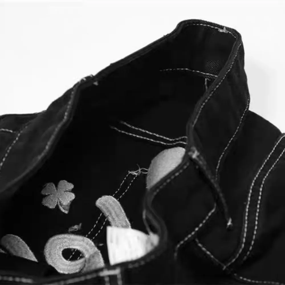 Letter Lucky Clover Embroidered Baggy Jeans