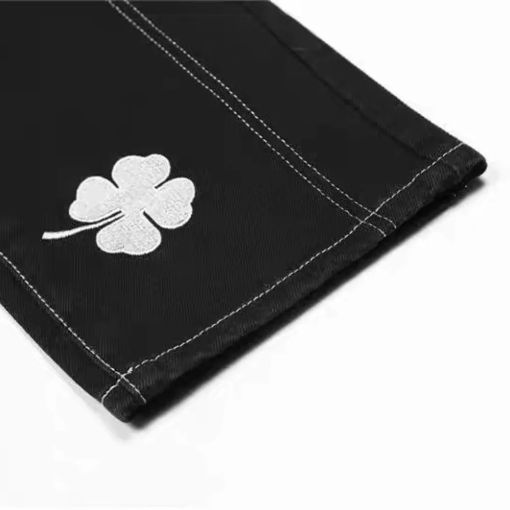 Letter Lucky Clover Embroidered Baggy Jeans