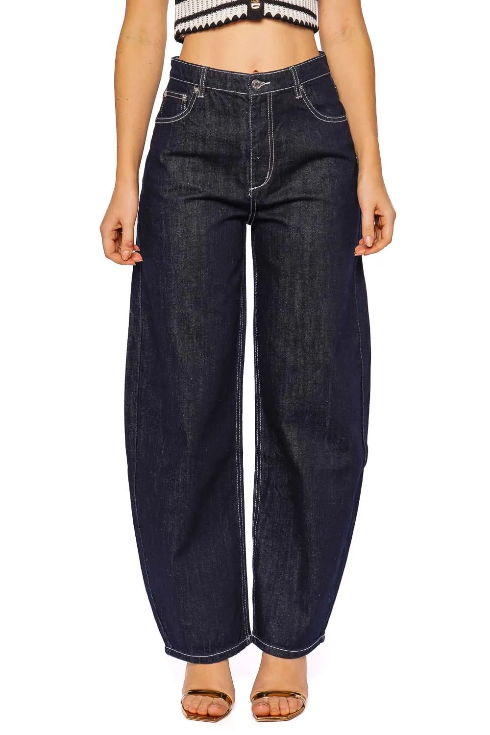Marbel Rinse Mid Rise Barrel Jean