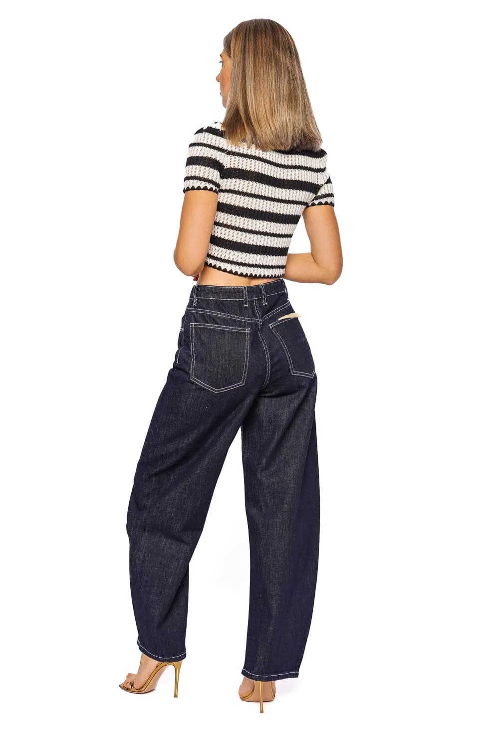 Marbel Rinse Mid Rise Barrel Jean