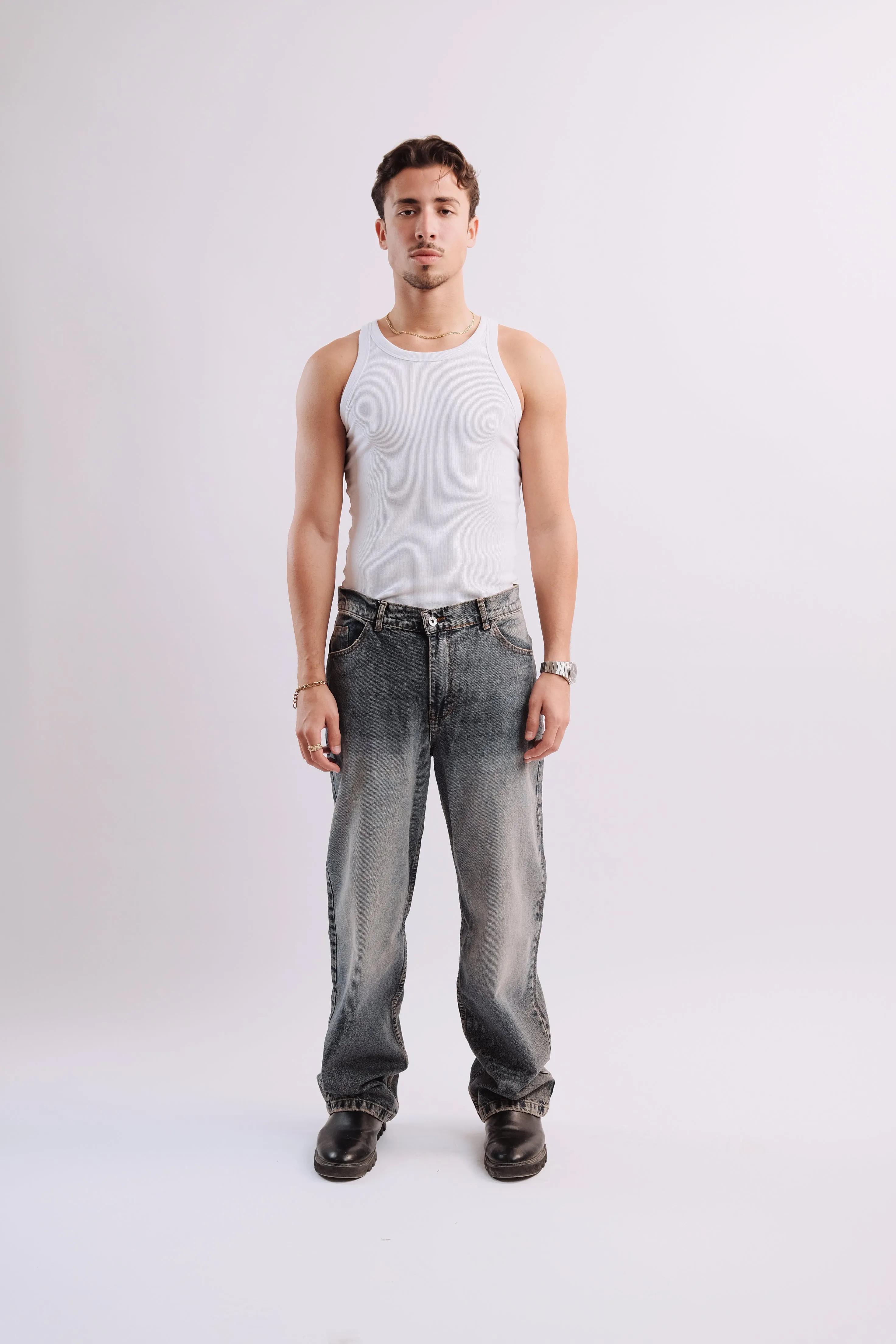 Men Stained Blue Denim
