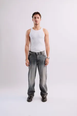 Men Stained Blue Denim
