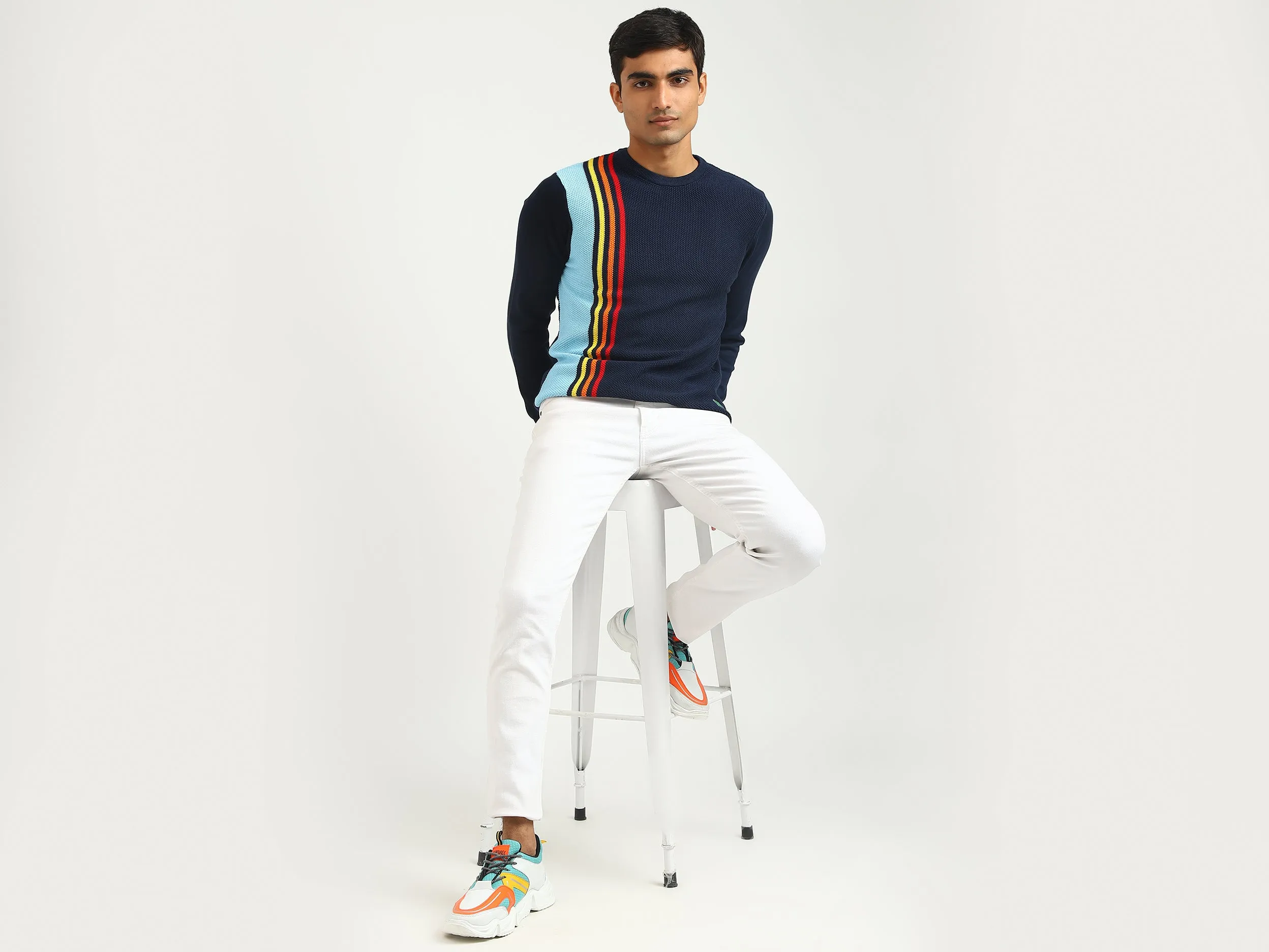 Men Striped Round Neck Sweater