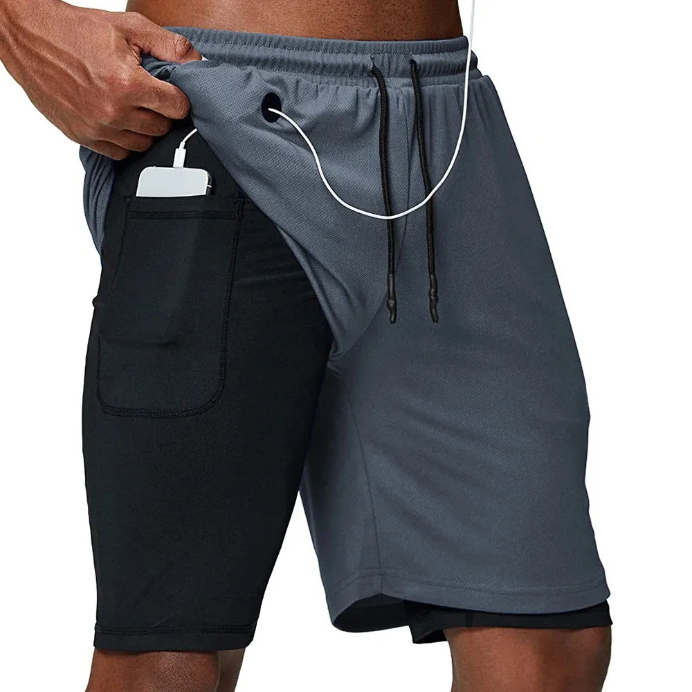 Men's 2-in-1 Running Shorts for Fitness and Gym Training
