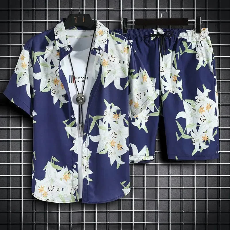Men's Beach Set - Hawaiian Shirt & Shorts Quick Dry Summer Outfit