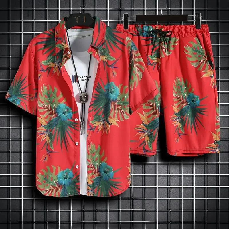Men's Beach Set - Hawaiian Shirt & Shorts Quick Dry Summer Outfit