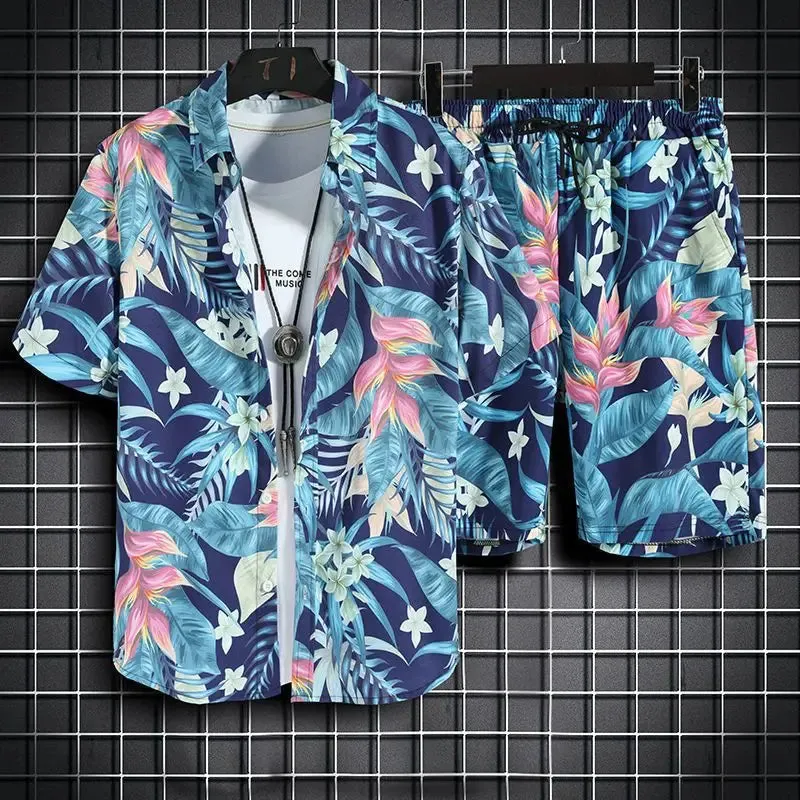 Men's Beach Set - Hawaiian Shirt & Shorts Quick Dry Summer Outfit