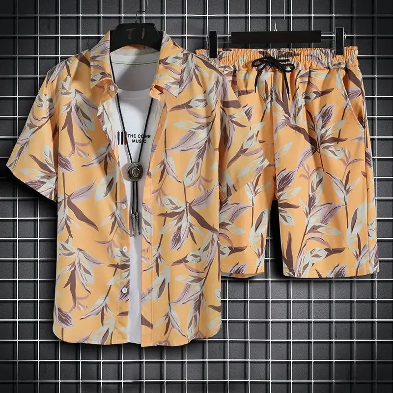 Men's Beach Set - Hawaiian Shirt & Shorts Quick Dry Summer Outfit