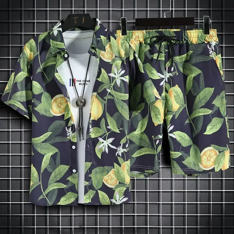 Men's Beach Set - Hawaiian Shirt & Shorts Quick Dry Summer Outfit