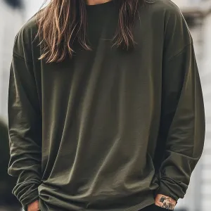 Men's Relaxed Fit Navy Long Sleeve Basic Top