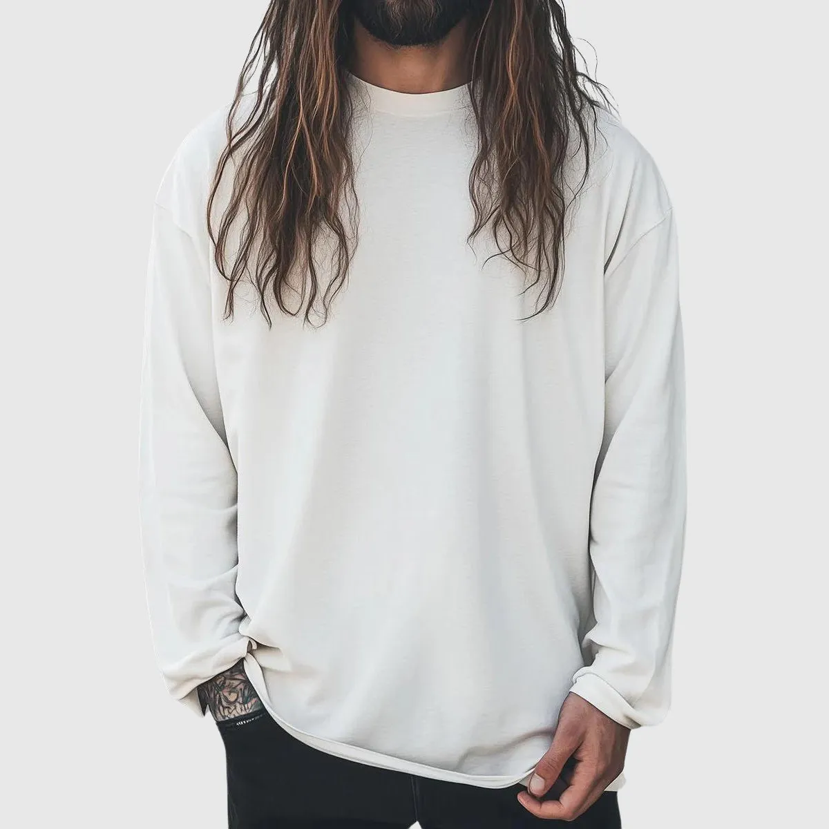 Men's Relaxed Fit Navy Long Sleeve Basic Top