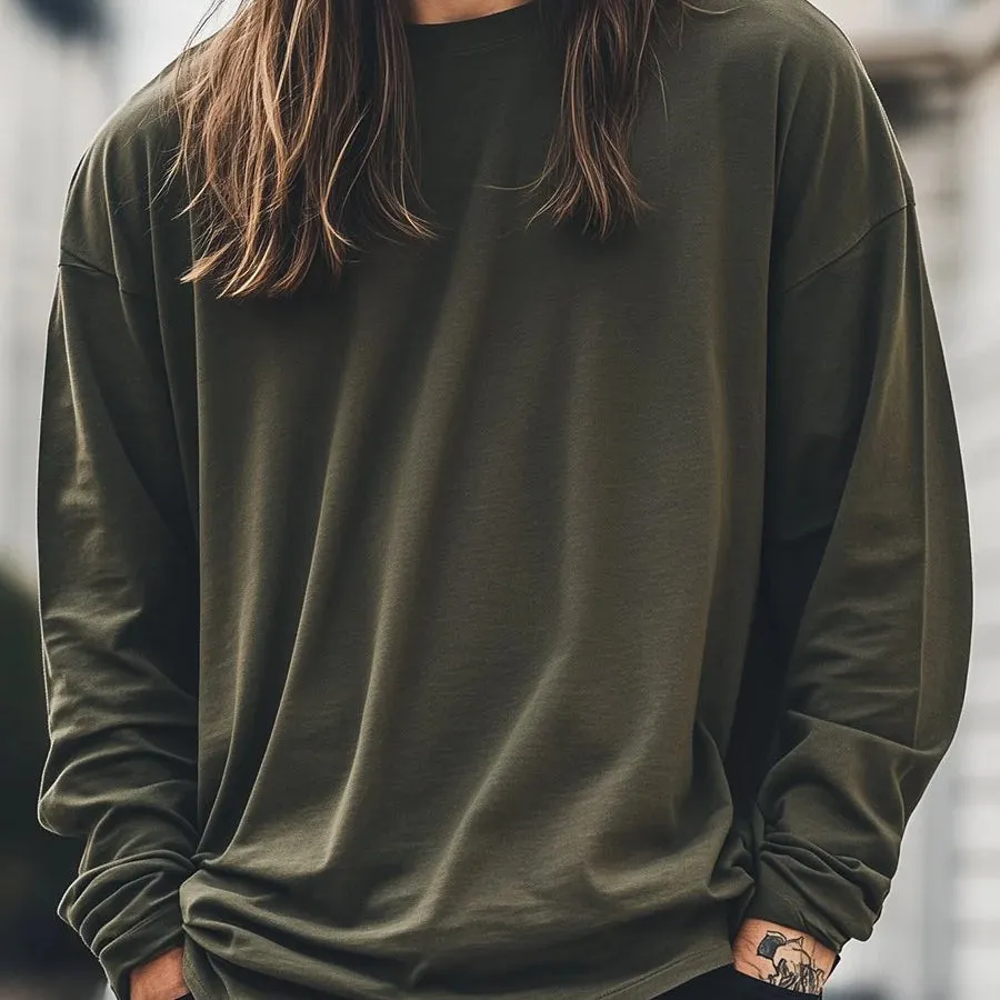 Men's Relaxed Fit Navy Long Sleeve Basic Top