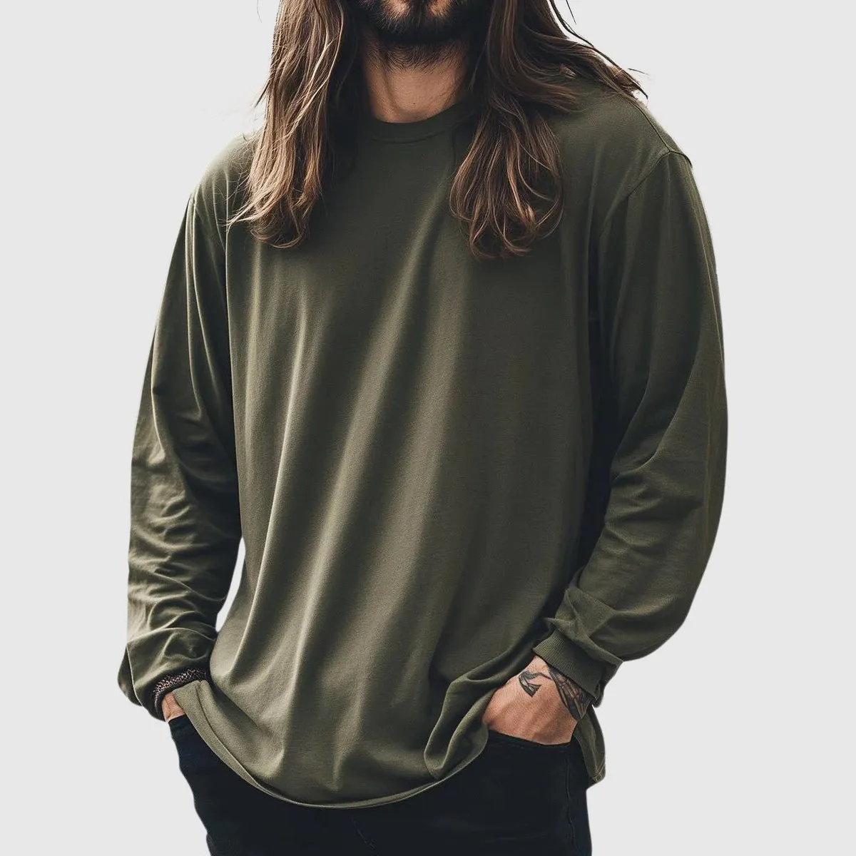 Men's Relaxed Fit Navy Long Sleeve Basic Top