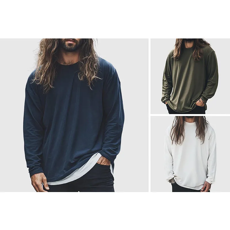 Men's Relaxed Fit Navy Long Sleeve Basic Top