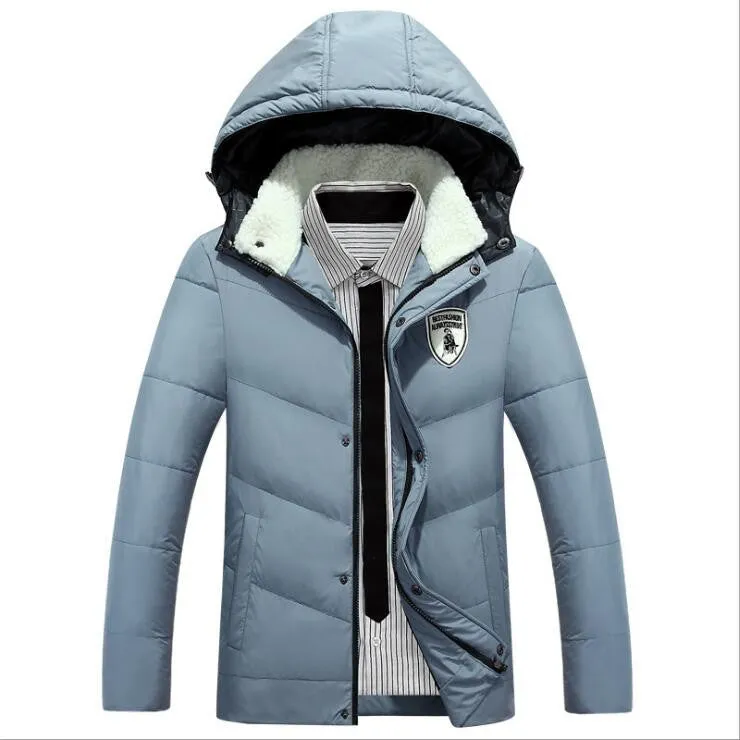 Men's White Duck Down Jacket Casual Solid Turn-dwon Collar Parka Winter Jacket Men Fashion Overcoat Outerwear