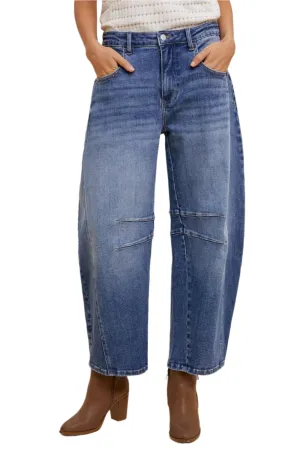 Mid Rise Barrel Leg Jeans with Pockets