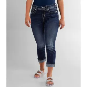 Miss Me Curvy Crop Jeans Sz 29 Stretch Cuffed Faux Flap Pocket Angel Wing Sequin