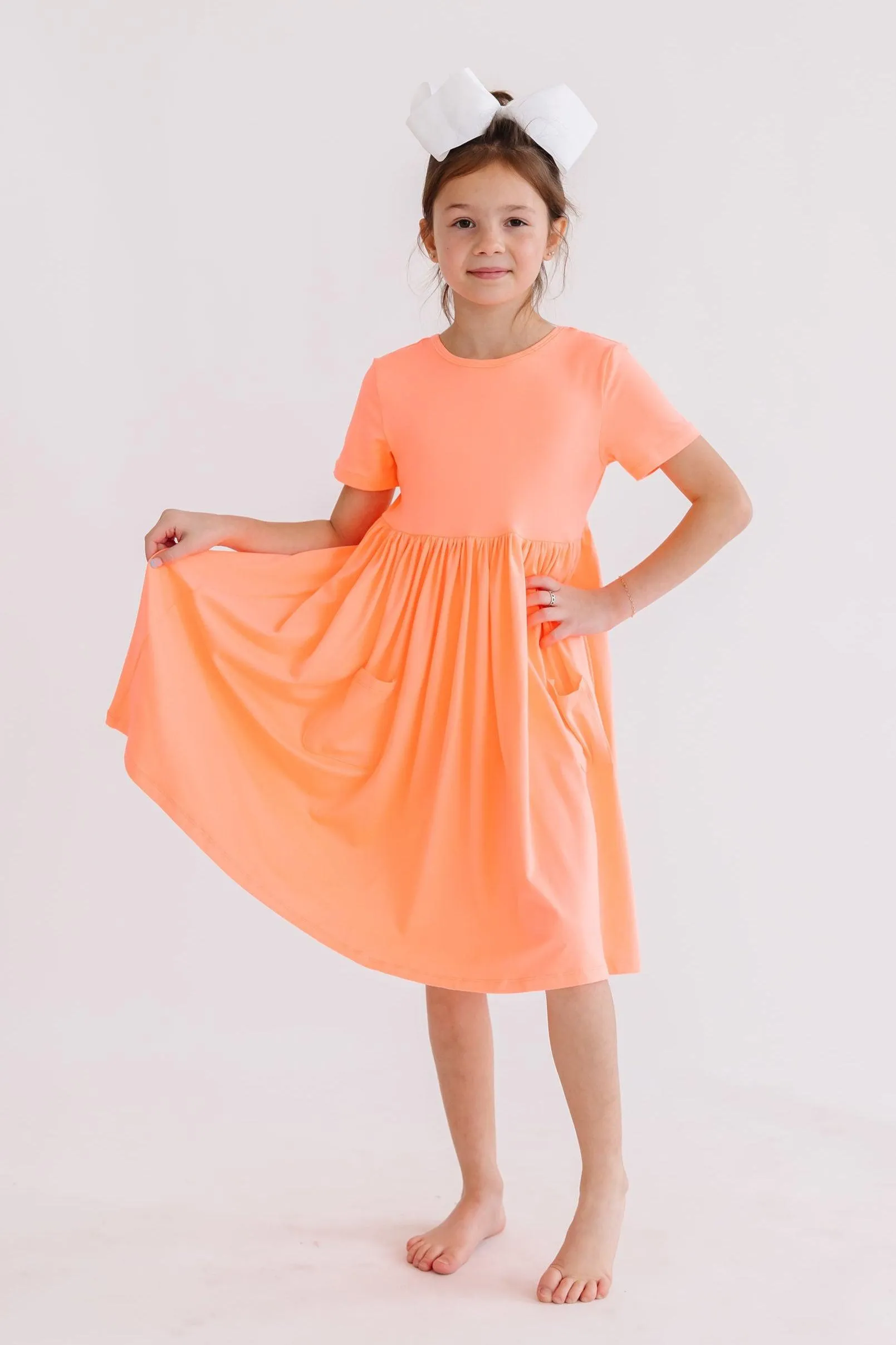 Neon Coral S/S Pocket Twirl Dress