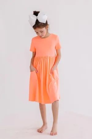 Neon Coral S/S Pocket Twirl Dress