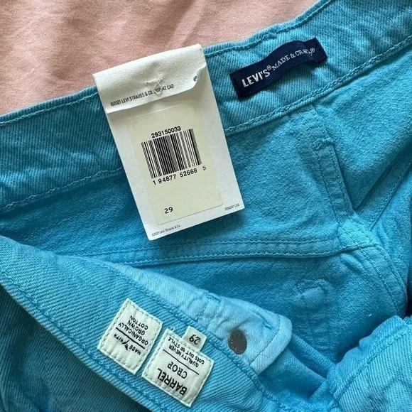 NEW Levi’s Barrel Crop Jeans Blue Teal Bright Mist Womens Relaxed Fit Size 29