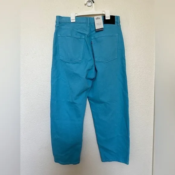 NEW Levi’s Barrel Crop Jeans Blue Teal Bright Mist Womens Relaxed Fit Size 29