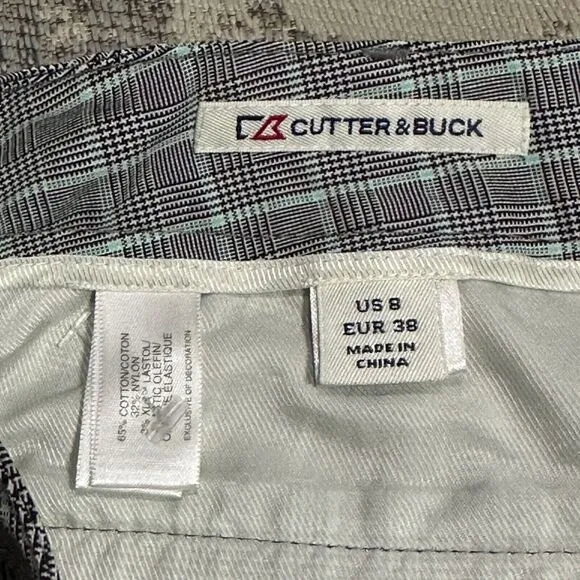 NWT Cutter Buck Womens Golf Shorts sz 8 DryTech Check Plaid Mid Rise Quick Dry