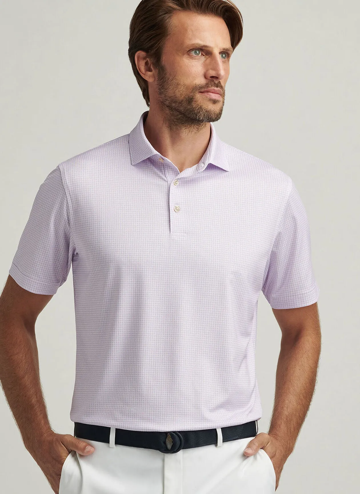 Orbit Performance Jersey Polo by Peter Millar - White w/ Blue Sea