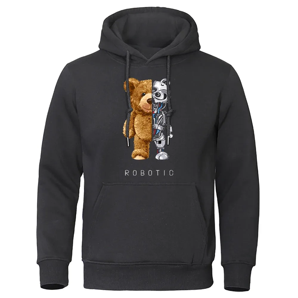 Oversized Robotic Teddy Bear Hoodie - Casual Streetwear