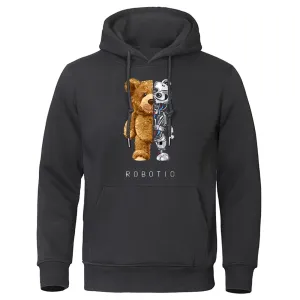 Oversized Robotic Teddy Bear Hoodie - Casual Streetwear